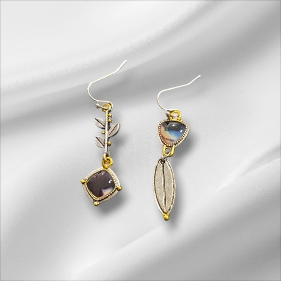 Bohemian Leaf Multi Color Dangle Earrings - Picture 2 of 3